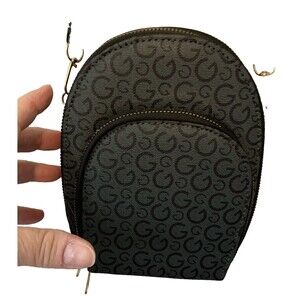 Guess Mini Black Logo 3-Compartment Small Shoulder Crossbody Bag Purse 6”x7”